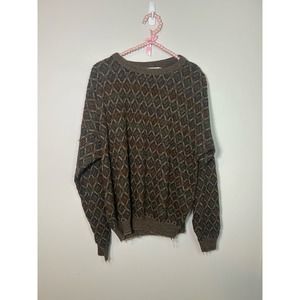 Men's Crewneck Sweater in Brown Multi-Color Pattern